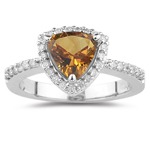 0.30 Cts Diamond & 1.31 Cts Citrine Ring in 14K White Gold