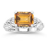 0.04 Cts Diamond & 2.43 Cts Citrine Ring in Silver