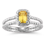 0.55 Ct 6x4 mm AA Emerald Yellow Sapphire Solitaire Ring in 14KW Gold