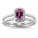 0.55 Cts of 6x4 mm AA Emerald Pink Sapphire Solitaire Ring in 14K White Gold