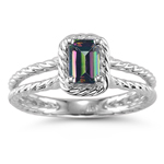 0.49 Cts of 6x4 mm AA Emerald Mystic Green Topaz Solitaire Ring in 14K White Gold