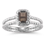 0.41 Cts of 6x4 mm AA Emerald Smokey Quartz Solitaire Ring in 14K White Gold
