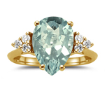 0.18 Cts Diamond & 3.15 Cts Green Amethyst Ring in 14K Yellow Gold