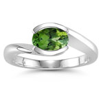 1.18 Cts Green Tourmaline Solitaire Ring in 14K White Gold