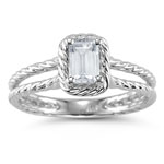 0.49 Ct 6x4 mm AA Emerald White Topaz Solitaire Ring in 14K White Gold