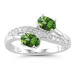 0.15 Cts Diamond & 0.78 Cts Green Tourmaline Ring in 14K White Gold