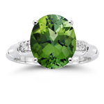 0.03 Cts Diamond & 4.75 Cts Green Tourmaline Ring in 14K White Gold