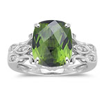 0.06 Cts Diamond & 3.88 Cts Green Tourmaline Ring in 14K White Gold