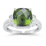 0.09 Cts Diamond & 3.56 Cts Green Tourmaline Ring in 14K White Gold