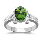 0.10 Cts Diamond & 1.80 Cts Green Tourmaline Ring in 14K White Gold