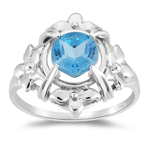 1.50 Cts 7 mm AAA Texas Star Cut Swiss Blue Topaz Ring in 10K White Gold