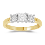 0.70-0.75 Cts  SI2 - I1 clarity and I-J color Diamond Three Stone Ring in 18K Yellow Gold