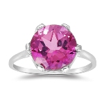 4.01 Ct 10 mm AAA Round Mystic Pink Topaz Solitaire Ring-10K White Gold