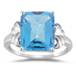 6.07 Ct 12x10 mm AA Emerald Check Swiss Blue Topaz Ring-10KW Gold