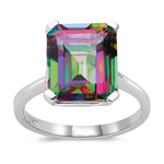 5.89 Ct 12x10 mm AAA Emerald Mystic Fire Topaz Solitaire Ring-10KW Gold