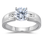 0.90 Cts Diamond Engagement Ring with Side-Stones in 18K White Gold.