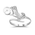 Pearl Ring - 0.035 Ct Diamond & 6mm Fresh Water Pearl Hand Ring