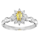 0.50 Cts Diamond & Yellow Sapphire Cluster Ring in 14K White Gold