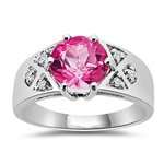 0.06 Cts Diamond & 2.12 Cts AAA Pure Pink Topaz Ring in 10K White Gold