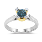 0.59 Cts Blue & White Diamond Ring in 10K Two Tone Gold