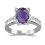 0.20 Cts Diamond & 1.51 Cts Amethyst Ring in 14K White Gold
