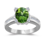 0.20 Cts Diamond & 1.80 Cts Green Tourmaline Ring in 14K White Gold