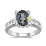 0.20 Cts Diamond & 2.03 Cts Mystic Fire Topaz Ring in 14K White Gold