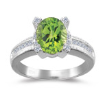 0.20 Cts Diamond & 2.00 Cts Peridot Ring in 14K White Gold