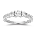 0.60 Cts Diamond Three Stone Filigree Ring in 18K White Gold
