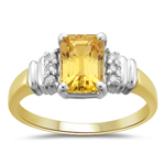 0.08 Cts Diamond & 1.50 Cts Yellow Sapphire Ring in 14K Two Tone Gold