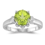 0.14 Cts Diamond & 2.04 Cts AAA Peridot Ring in 10K White Gold