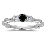 0.40 Cts Black & White Diamond Three Stone Bamboo Style Ring-18KW Gold