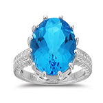 10.28 Ct 16x12 mm AA Oval Blue Topaz Filigree Ring in 10K White Gold