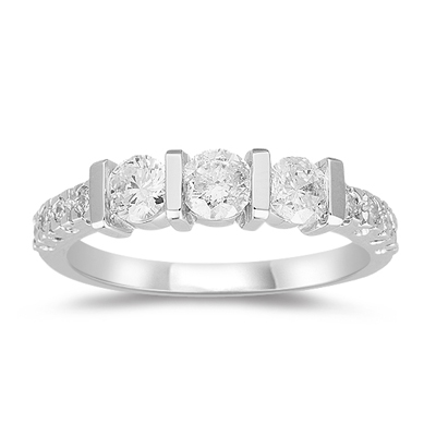 Anniversary Ring - 1.00 Ct Diamond Ring in 18K White Gold