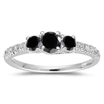 0.85 Cts Black & White Diamond Three Stone Ring in 18K White Gold