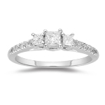 1/2 Cts Diamond Three Stone Anniversary Ring in 18K White Gold