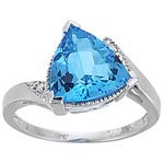 0.02 Ct Diamond & 4.01 Ct 10 mm AAA Trillion Blue Topaz Ring in 14KW Gold