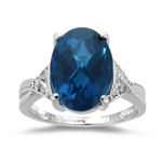 0.05 Cts Diamond & 8.30-9.25 Cts AAA Oval Checkered London Blue Topaz Ring in 14K White Gold