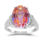 0.03 Cts Diamond & 6.24 Cts Mystic Azotic Topaz Ring in 10K White Gold