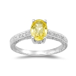 1/10 Cts Diamond & 1.50 Cts AAA Yellow Sapphire Ring in 14K White Gold