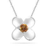 0.20 Cts of 4 mm AA Round Citrine Solitaire Sundrop Flower Pendant in Silver