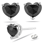 1.69 Cts Black Diamond Heart Stud Earrings in 14K White Gold