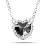 0.75-1.00 Cts Black & White Diamond Heart Pendant in 14K White Gold