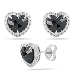 1.75 Cts Black & White Diamond Heart Earrings in 14K White Gold