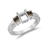 0.53 Cts Champagne & White Diamond Ring Setting in 14K White Gold