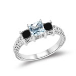 0.64-0.88 Cts Black Diamond & 0.69 Cts Sky Blue Topaz Ring in 14K White Gold