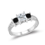 0.64-0.88 Cts Black Diamond & 0.69 Cts White Topaz Ring in 14K White Gold