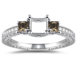 0.48 Cts Champagne & White Diamond Ring Setting in 14K White Gold