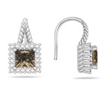 2.05 Cts Champagne & White Diamond Cluster Earrings in 14K White Gold