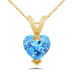 0.89 Cts Blue Topaz Solitaire Heart Pendant in 14K Yellow Gold